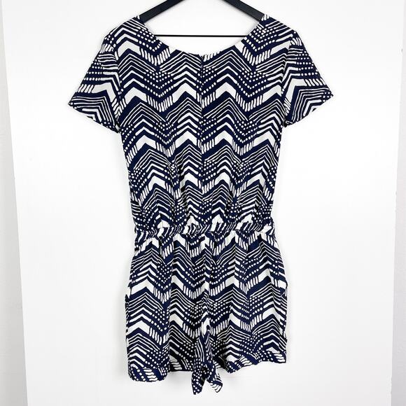 J.Crew Factory Womens 00 Polyester Romper Shorts Tribal Print Navy Blue - Picture 7 of 10